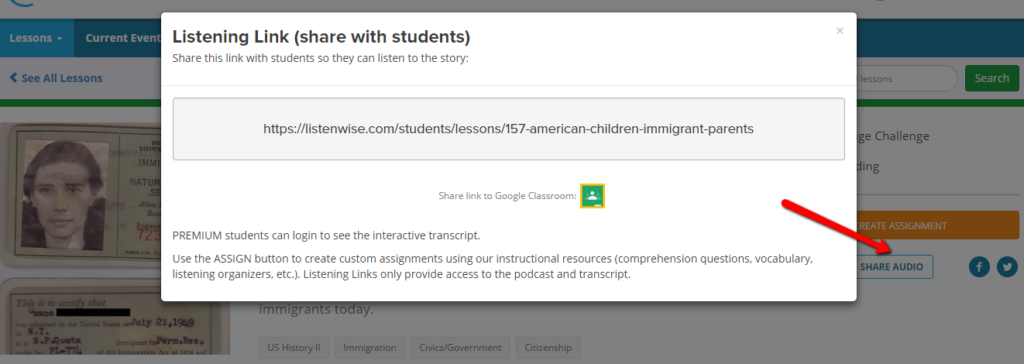 Listenwise demo for student access to stories