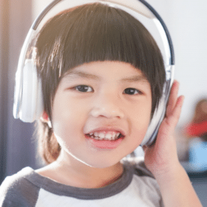 Young girl listening to headphones