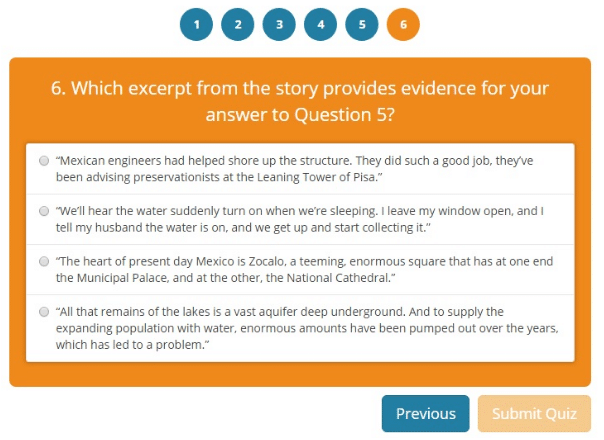 listening comprehension quiz question on finding evidence