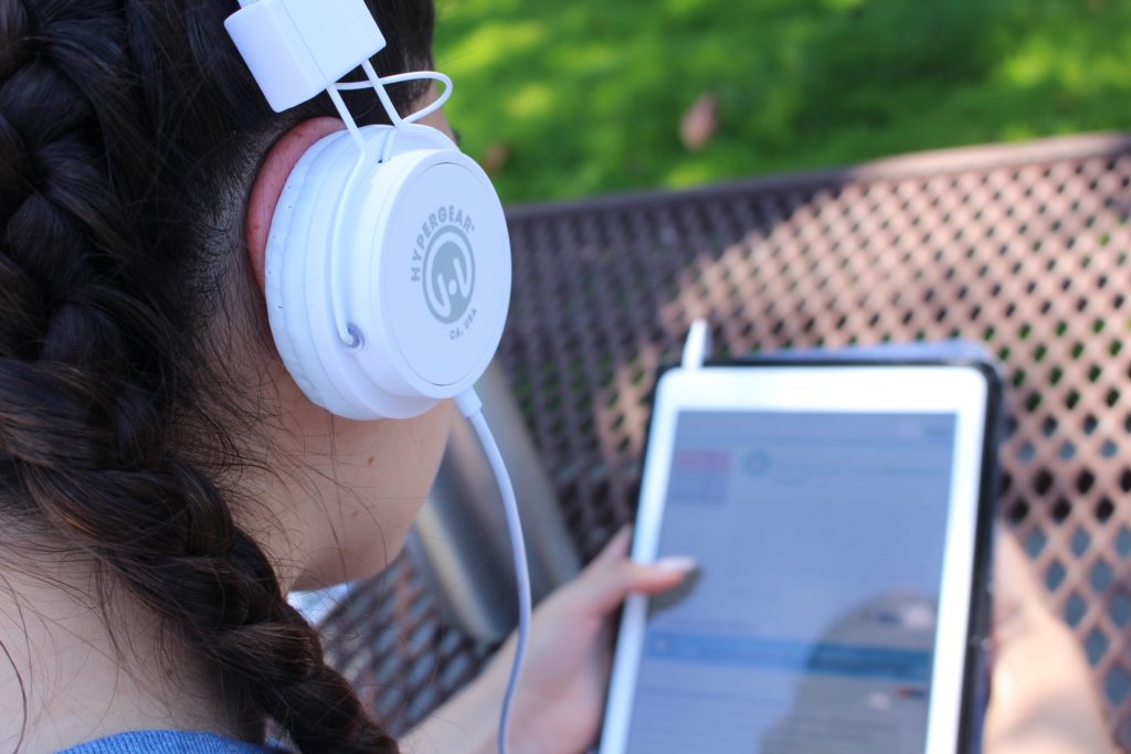 student on Listenwise on ipad