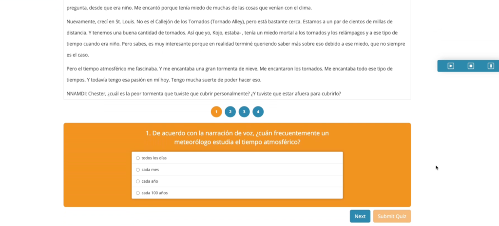 ELD Lesson Library quiz example